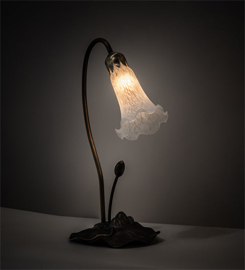 Meyda Lighting Tiffany Pond Lily 16" Mahogany Bronze Accent Table Lamp With White Shade Glass