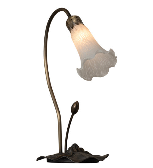Meyda Lighting Tiffany Pond Lily 16" Mahogany Bronze Accent Table Lamp With White Shade Glass