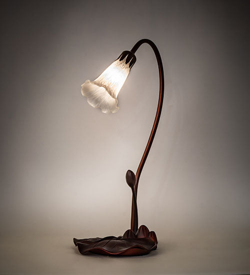 Meyda Lighting Tiffany Pond Lily 16" Mahogany Bronze Accent Table Lamp With White Shade Glass