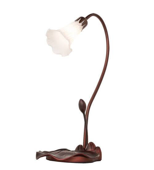 Meyda Lighting Tiffany Pond Lily 16" Mahogany Bronze Accent Table Lamp With White Shade Glass