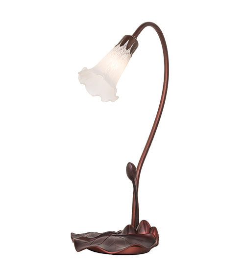Meyda Lighting Tiffany Pond Lily 16" Mahogany Bronze Accent Table Lamp With White Shade Glass