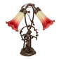 Meyda Lighting Tiffany Pond Lily 17" 2-Light Mahogany Bronze Accent Table Lamp With Red & White Shade Glass