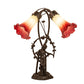 Meyda Lighting Tiffany Pond Lily 17" 2-Light Mahogany Bronze Accent Table Lamp With Red & White Shade Glass