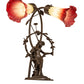 Meyda Lighting Tiffany Pond Lily 17" 2-Light Mahogany Bronze Accent Table Lamp With Red & White Shade Glass