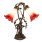 Meyda Lighting Tiffany Pond Lily 17" 2-Light Mahogany Bronze Accent Table Lamp With Red & White Shade Glass