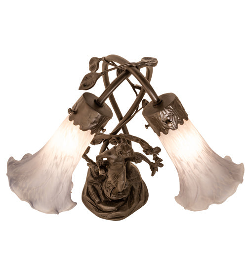 Meyda Lighting Tiffany Pond Lily 17" 2-Light Mahogany Bronze Trellis Girl Accent Table Lamp With Gray Shade Glass