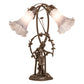 Meyda Lighting Tiffany Pond Lily 17" 2-Light Mahogany Bronze Trellis Girl Accent Table Lamp With Gray Shade Glass