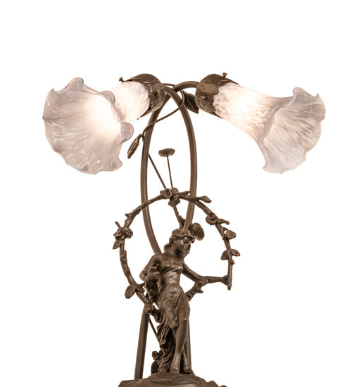 Meyda Lighting Tiffany Pond Lily 17" 2-Light Mahogany Bronze Trellis Girl Accent Table Lamp With Gray Shade Glass