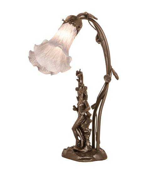 Meyda Lighting Tiffany Pond Lily 17" 2-Light Mahogany Bronze Trellis Girl Accent Table Lamp With Gray Shade Glass