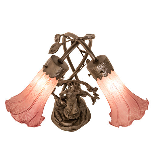 Meyda Lighting Tiffany Pond Lily 17" 2-Light Mahogany Bronze Trellis Girl Accent Table Lamp With Lavender Shade Glass
