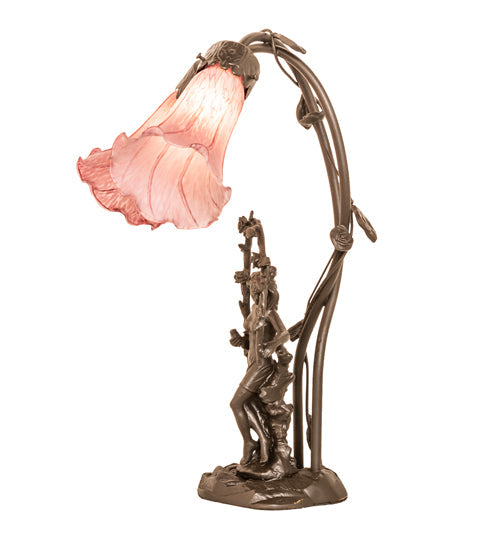 Meyda Lighting Tiffany Pond Lily 17" 2-Light Mahogany Bronze Trellis Girl Accent Table Lamp With Lavender Shade Glass