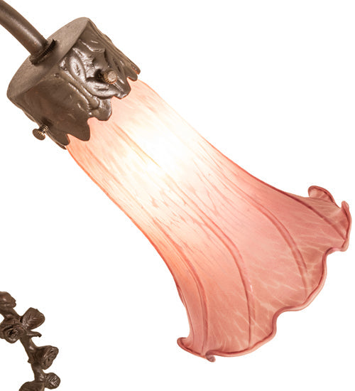 Meyda Lighting Tiffany Pond Lily 17" 2-Light Mahogany Bronze Trellis Girl Accent Table Lamp With Lavender Shade Glass