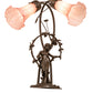 Meyda Lighting Tiffany Pond Lily 17" 2-Light Mahogany Bronze Trellis Girl Accent Table Lamp With Pink Shade Glass