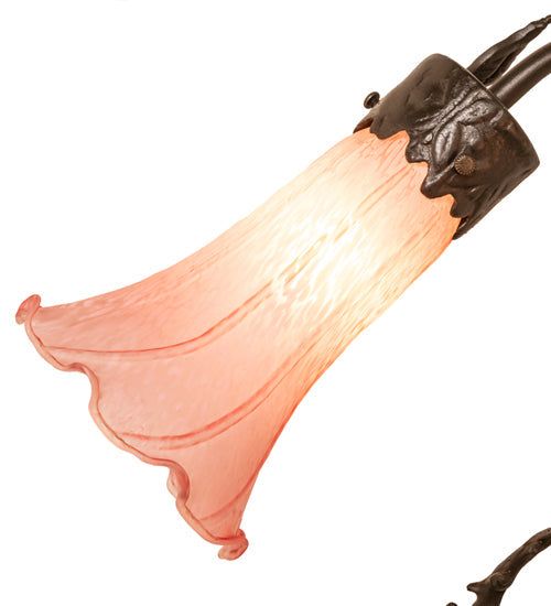 Meyda Lighting Tiffany Pond Lily 17" 2-Light Mahogany Bronze Trellis Girl Accent Table Lamp With Pink Shade Glass