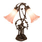 Meyda Lighting Tiffany Pond Lily 17" 2-Light Mahogany Bronze Trellis Girl Accent Table Lamp With Pink Shade Glass
