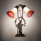 Meyda Lighting Tiffany Pond Lily 17" 2-Light Mahogany Bronze Trellis Girl Accent Table Lamp With Pink & White Shade Glass