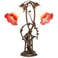 Meyda Lighting Tiffany Pond Lily 17" 2-Light Mahogany Bronze Trellis Girl Accent Table Lamp With Pink & White Shade Glass
