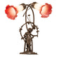 Meyda Lighting Tiffany Pond Lily 17" 2-Light Mahogany Bronze Trellis Girl Accent Table Lamp With Pink & White Shade Glass