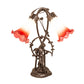 Meyda Lighting Tiffany Pond Lily 17" 2-Light Mahogany Bronze Trellis Girl Accent Table Lamp With Pink & White Shade Glass