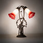 Meyda Lighting Tiffany Pond Lily 17" 2-Light Mahogany Bronze Trellis Girl Accent Table Lamp With Red and White Shade Glass