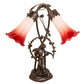 Meyda Lighting Tiffany Pond Lily 17" 2-Light Mahogany Bronze Trellis Girl Accent Table Lamp With Red and White Shade Glass