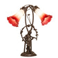 Meyda Lighting Tiffany Pond Lily 17" 2-Light Mahogany Bronze Trellis Girl Accent Table Lamp With Red and White Shade Glass