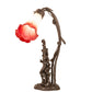 Meyda Lighting Tiffany Pond Lily 17" 2-Light Mahogany Bronze Trellis Girl Accent Table Lamp With Red and White Shade Glass