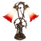 Meyda Lighting Tiffany Pond Lily 17" 2-Light Mahogany Bronze Trellis Girl Accent Table Lamp With Red and White Shade Glass