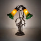 Meyda Lighting Tiffany Pond Lily 17" 2-Light Mahogany Bronze Trellis Girl Table Lamp With Amber & Green Shade Glass