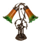 Meyda Lighting Tiffany Pond Lily 17" 2-Light Mahogany Bronze Trellis Girl Table Lamp With Amber & Green Shade Glass