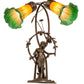 Meyda Lighting Tiffany Pond Lily 17" 2-Light Mahogany Bronze Trellis Girl Table Lamp With Amber & Green Shade Glass