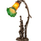 Meyda Lighting Tiffany Pond Lily 17" 2-Light Mahogany Bronze Trellis Girl Table Lamp With Amber & Green Shade Glass