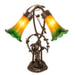 Meyda Lighting Tiffany Pond Lily 17" 2-Light Mahogany Bronze Trellis Girl Table Lamp With Amber & Green Shade Glass