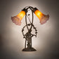 Meyda Lighting Tiffany Pond Lily 17" 2-Light Mahogany Bronze Trellis Girl Table Lamp With Amber & Purple Shade Glass