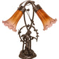 Meyda Lighting Tiffany Pond Lily 17" 2-Light Mahogany Bronze Trellis Girl Table Lamp With Amber & Purple Shade Glass