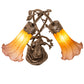 Meyda Lighting Tiffany Pond Lily 17" 2-Light Mahogany Bronze Trellis Girl Table Lamp With Amber & Purple Shade Glass