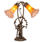 Meyda Lighting Tiffany Pond Lily 17" 2-Light Mahogany Bronze Trellis Girl Table Lamp With Amber & Purple Shade Glass