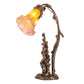 Meyda Lighting Tiffany Pond Lily 17" 2-Light Mahogany Bronze Trellis Girl Table Lamp With Amber & Purple Shade Glass