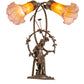 Meyda Lighting Tiffany Pond Lily 17" 2-Light Mahogany Bronze Trellis Girl Table Lamp With Amber & Purple Shade Glass