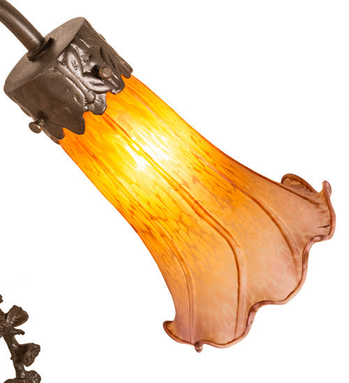Meyda Lighting Tiffany Pond Lily 17" 2-Light Mahogany Bronze Trellis Girl Table Lamp With Amber & Purple Shade Glass