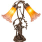 Meyda Lighting Tiffany Pond Lily 17" 2-Light Mahogany Bronze Trellis Girl Table Lamp With Amber & Purple Shade Glass