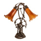 Meyda Lighting Tiffany Pond Lily 17" 2-Light Mahogany Bronze Trellis Girl Table Lamp With Amber Shade Glass