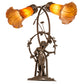 Meyda Lighting Tiffany Pond Lily 17" 2-Light Mahogany Bronze Trellis Girl Table Lamp With Amber Shade Glass
