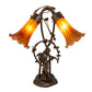 Meyda Lighting Tiffany Pond Lily 17" 2-Light Mahogany Bronze Trellis Girl Table Lamp With Amber Shade Glass