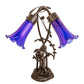 Meyda Lighting Tiffany Pond Lily 17" 2-Light Mahogany Bronze Trellis Girl Table Lamp With Blue Shade Glass