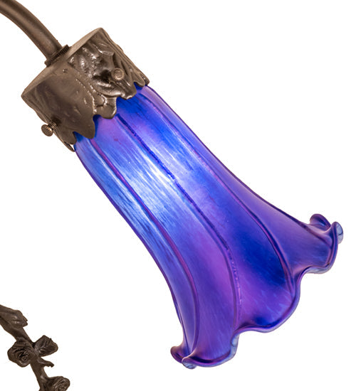Meyda Lighting Tiffany Pond Lily 17" 2-Light Mahogany Bronze Trellis Girl Table Lamp With Blue Shade Glass