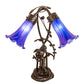 Meyda Lighting Tiffany Pond Lily 17" 2-Light Mahogany Bronze Trellis Girl Table Lamp With Blue Shade Glass