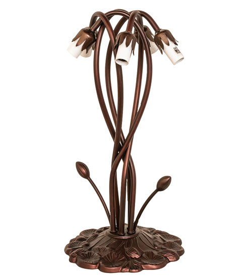 Meyda Lighting Tiffany Pond Lily 17" 5-Light Mahogany Bronze Accent Table Lamp With Amber Shade Glass
