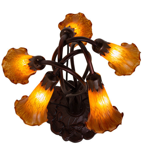 Meyda Lighting Tiffany Pond Lily 17" 5-Light Mahogany Bronze Accent Table Lamp With Amber Shade Glass
