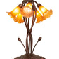 Meyda Lighting Tiffany Pond Lily 17" 5-Light Mahogany Bronze Accent Table Lamp With Amber Shade Glass